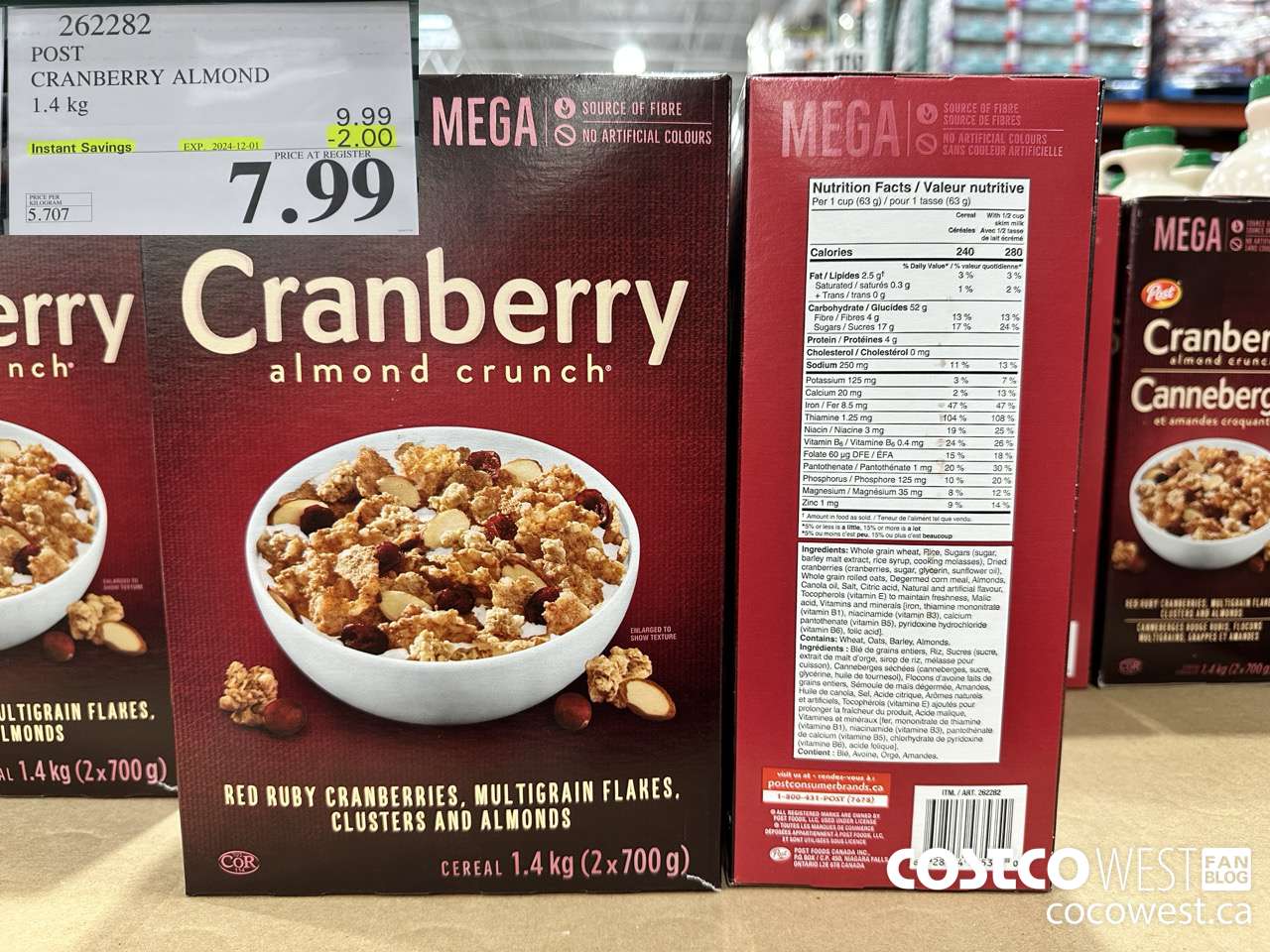 262282 POST CRANBERRY ALMOND CRUNCH 1.4 kg ($2.00 INSTANT SAVINGS EXPIRES ON 2024-12-01) $7.99