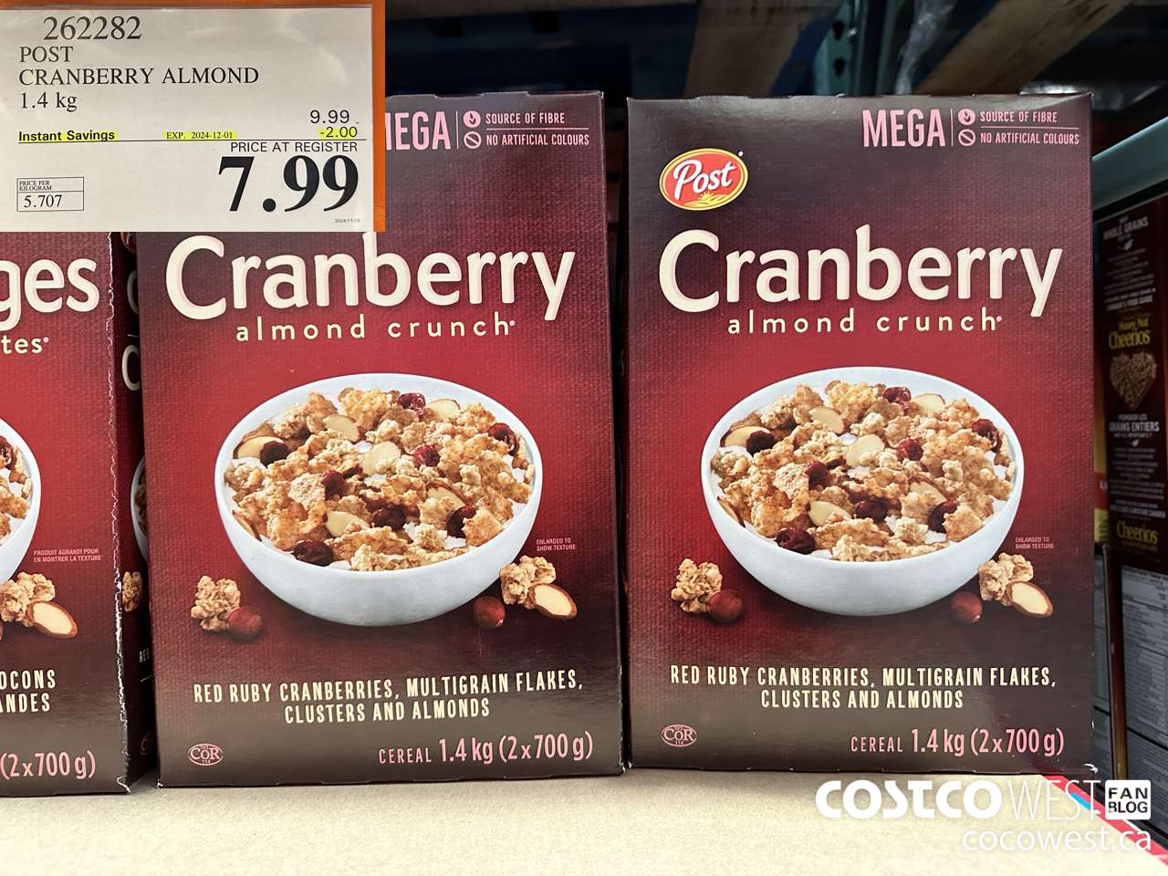 262282 POST CRANBERRY ALMOND CRUNCH 1.4 kg ($2.00 INSTANT SAVINGS EXPIRES ON 2024-12-01) $7.99