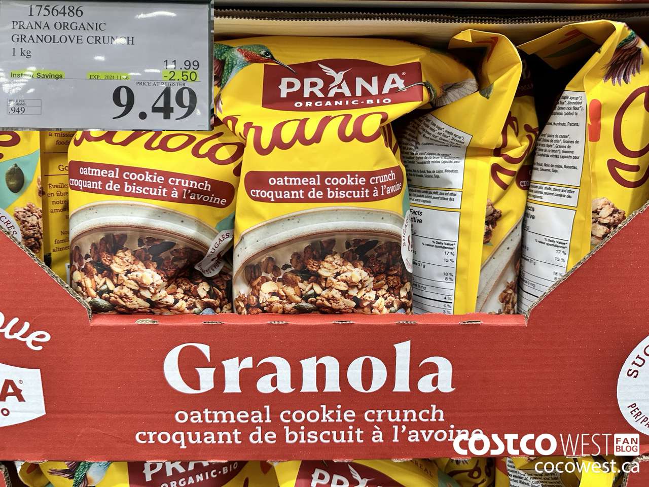 1756486 PRANA ORGANIC GRANOLOVE CRUNCH 1 KG ($2.50 INSTANT SAVINGS EXPIRES ON 2024-11-06) $9.49