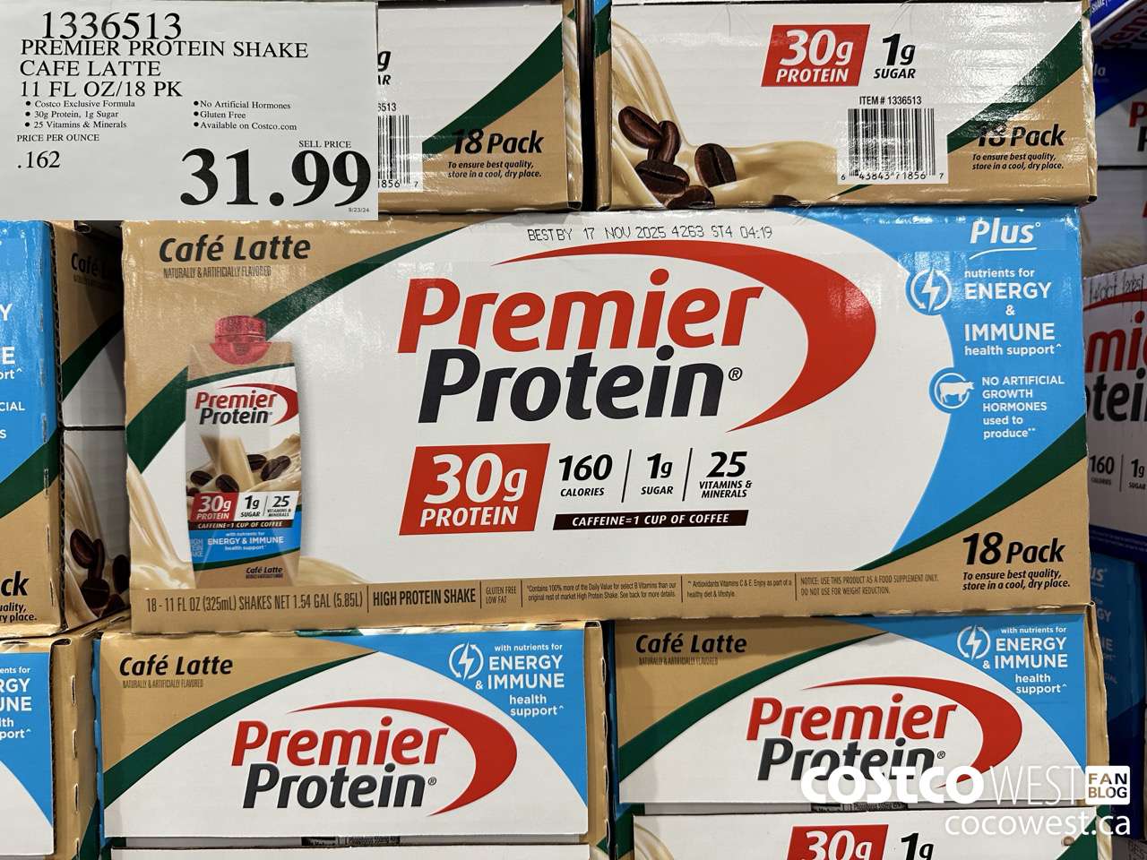 1336513 PREMIER PROTEIN SHAKE CAFE LATTE 11 FL OZ/18PK $31.99