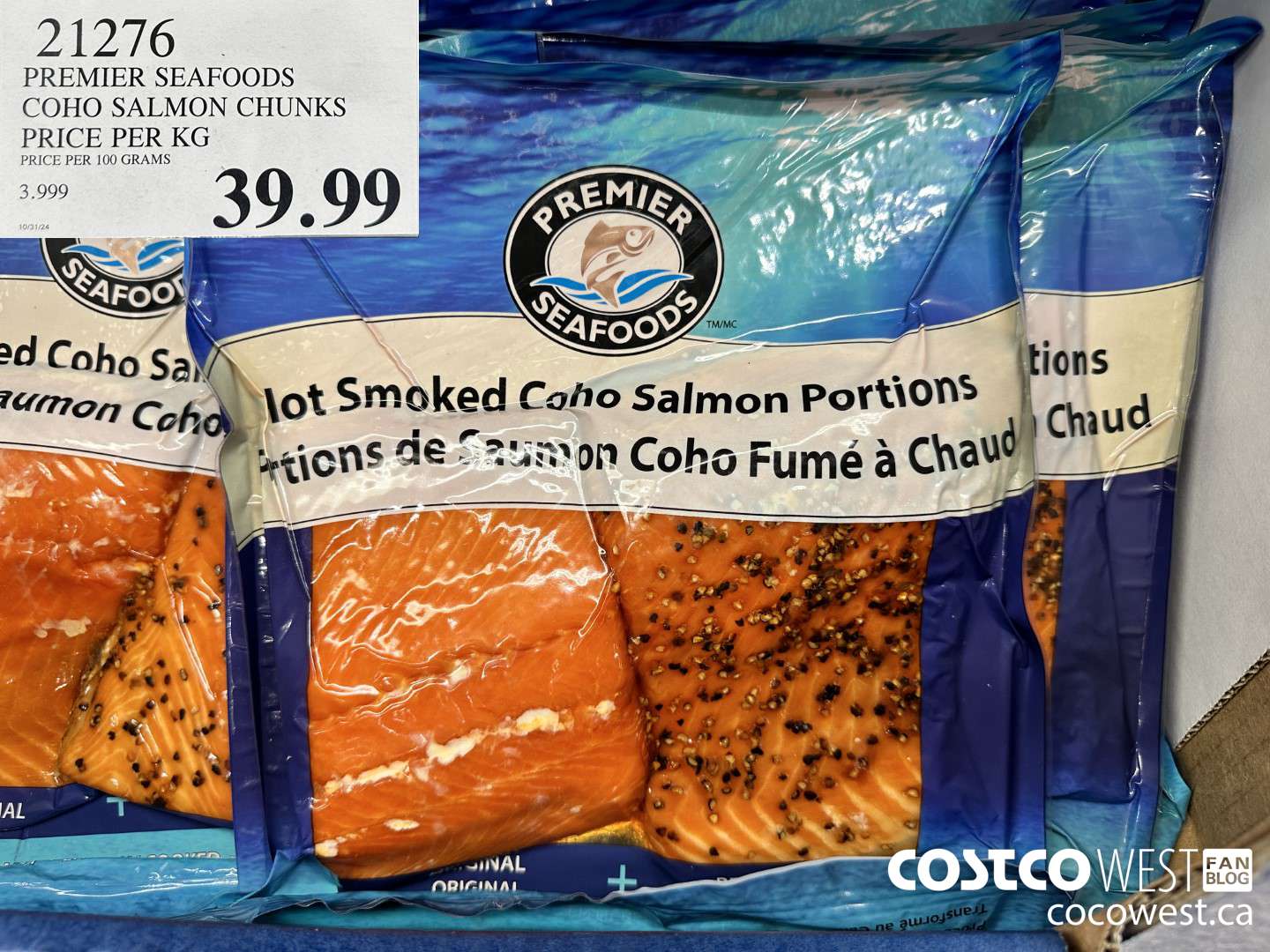 21276 PREMIER SEAFOODS COHO SALMON CHUNKS PRICE PER KG $39.99