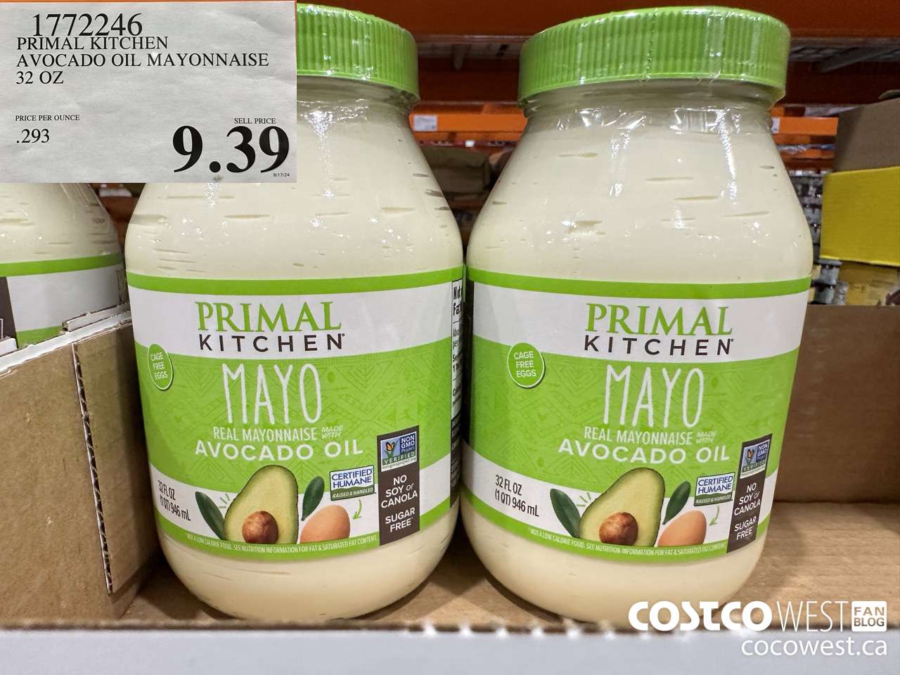 1772246 PRIMAL KITCHEN AVOCADO OIL MAYONNAISE 32 OZ $9.39