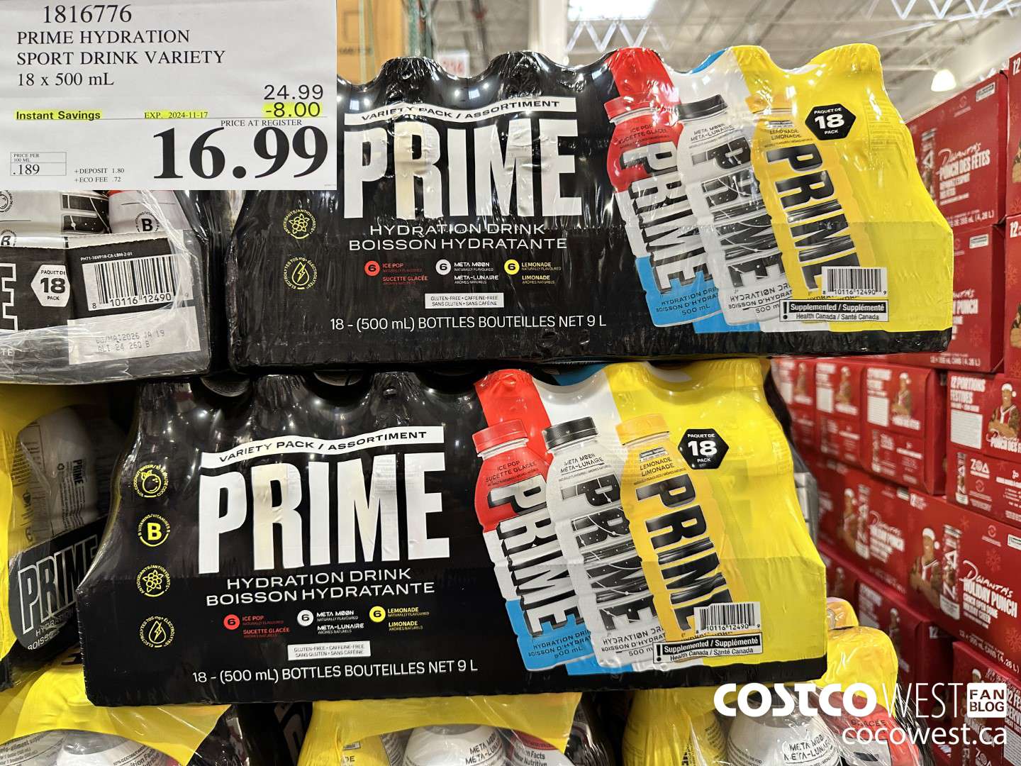 1816776 PRIME HYDRATION SPORT DRINK VARIETY 18 X 500ML ($8.00 INSTANT SAVINGS EXPIRES ON 2024-11-17) $16.99