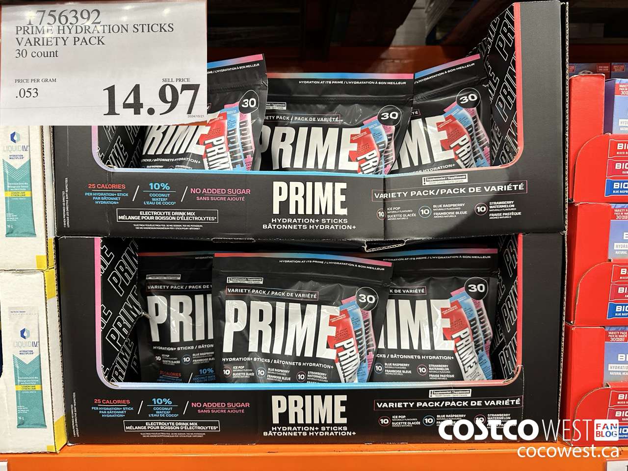 1756392 PRIME HYDRATION STICKS VARIETY PACK 30 COUNT $14.97