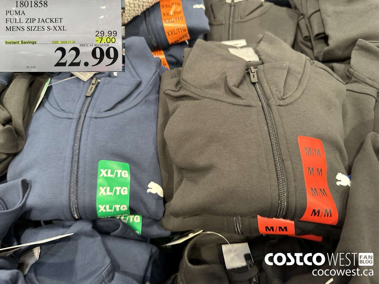 1801858 PUMA FULL ZIP JACKET MENS SIZES S-XXL ($7.00 INSTANT SAVINGS EXPIRES ON 2024-11-24) $22.99