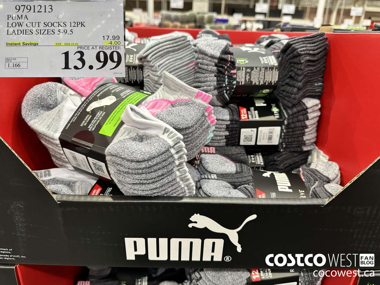 9791213 PUMA LOW CUT SOCKS 12PK LADIES SIZES 5-9.5 ($4.00 INSTANT SAVINGS EXPIRES ON 2024-12-01) $13.99