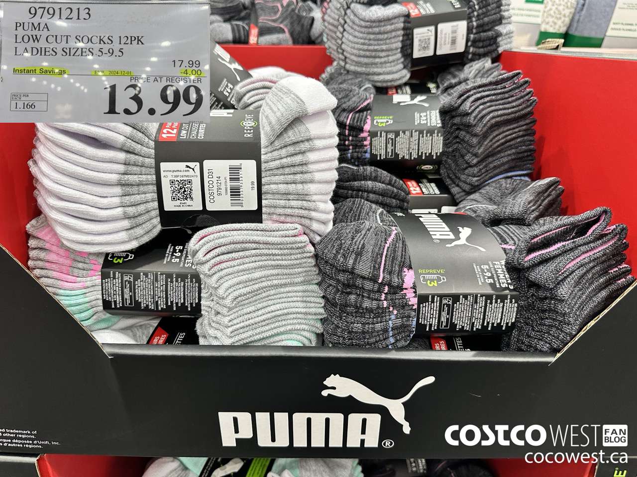 9791213 PUMA LOW CUT SOCKS 12PK LADIES SIZES 5-9.5 ($4.00 INSTANT SAVINGS EXPIRES ON 2024-12-01) $13.99