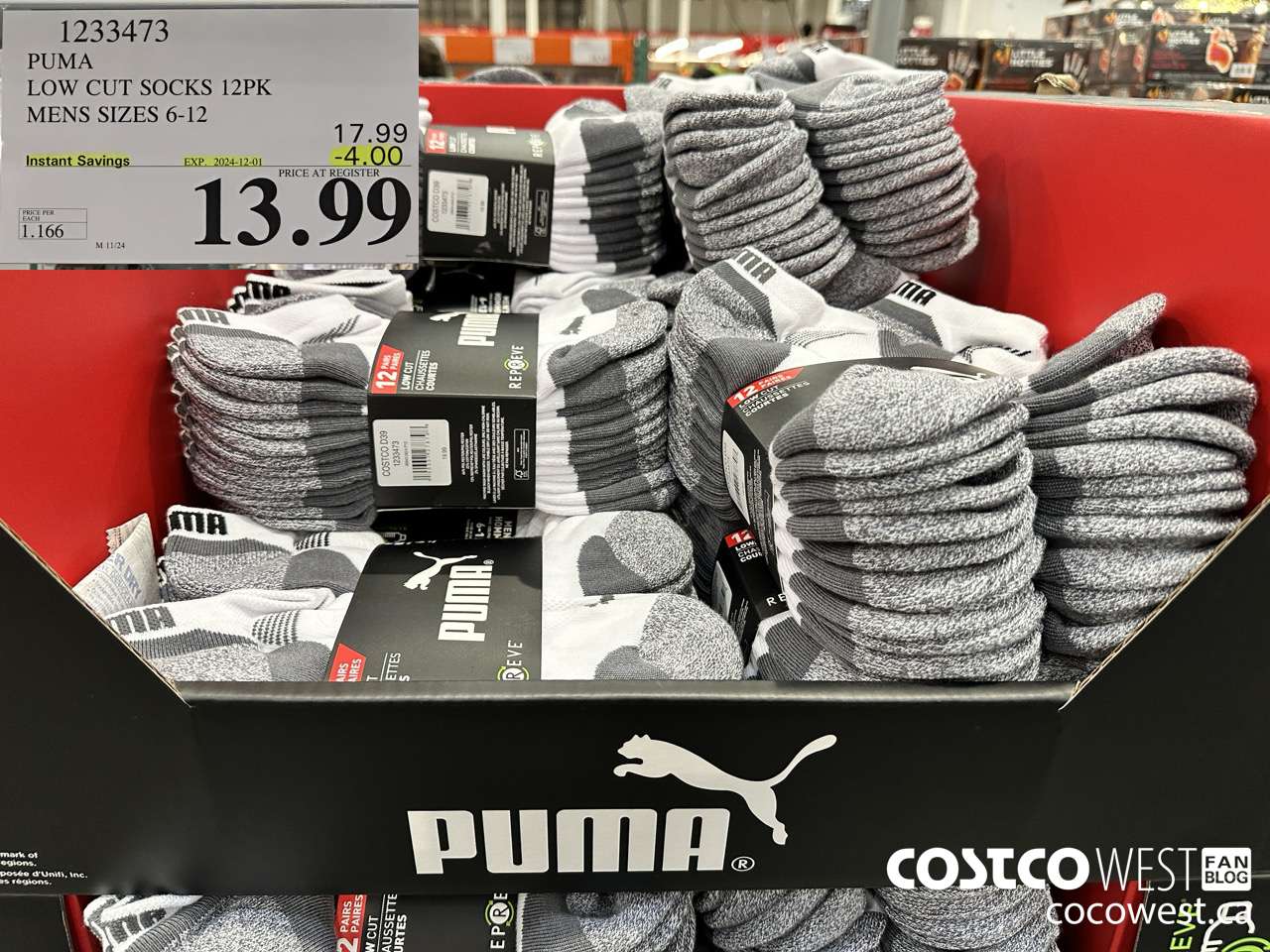 1233473 PUMA LOW CUT SOCK 12PK MENS SIZES 6-12 ($4.00 INSTANT SAVINGS EXPIRES ON 2024-12-01) $13.99