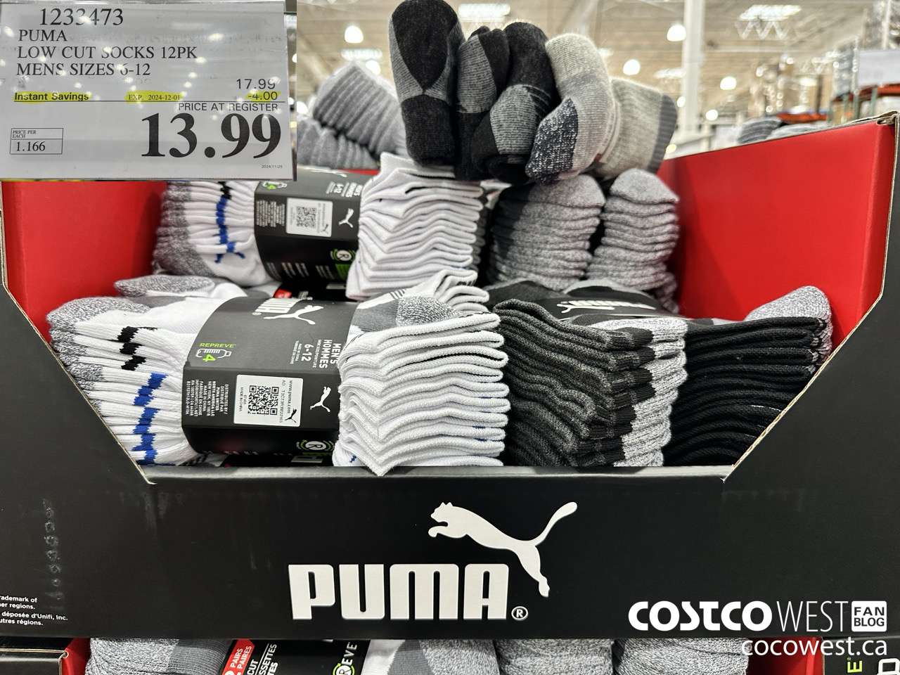 1233473 PUMA LOW CUT SOCK 12PK MENS SIZES 6-12 ($4.00 INSTANT SAVINGS EXPIRES ON 2024-12-01) $13.99