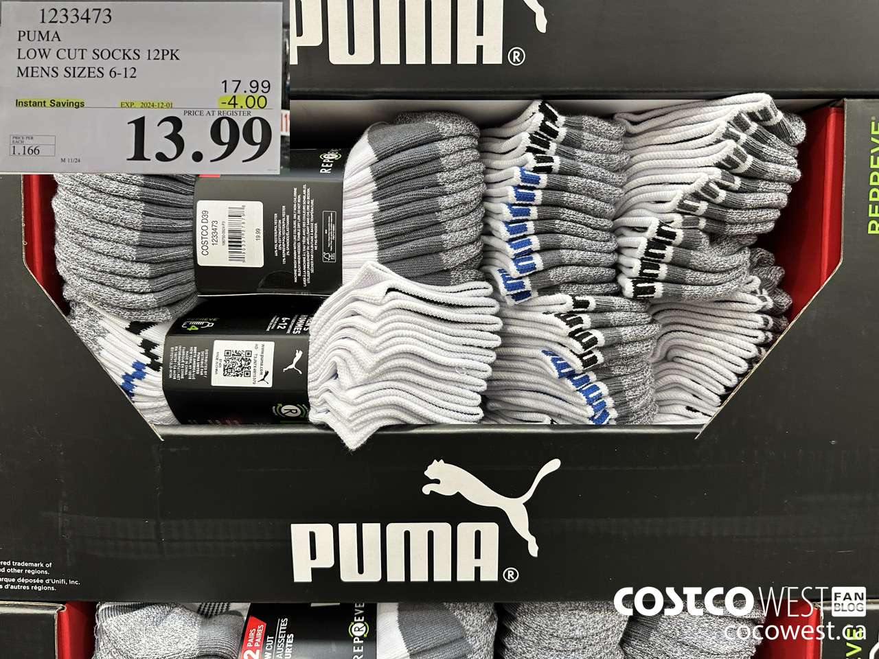 1233473 PUMA LOW CUT SOCK 12PK MENS SIZES 6-12 ($4.00 INSTANT SAVINGS EXPIRES ON 2024-12-01) $13.99