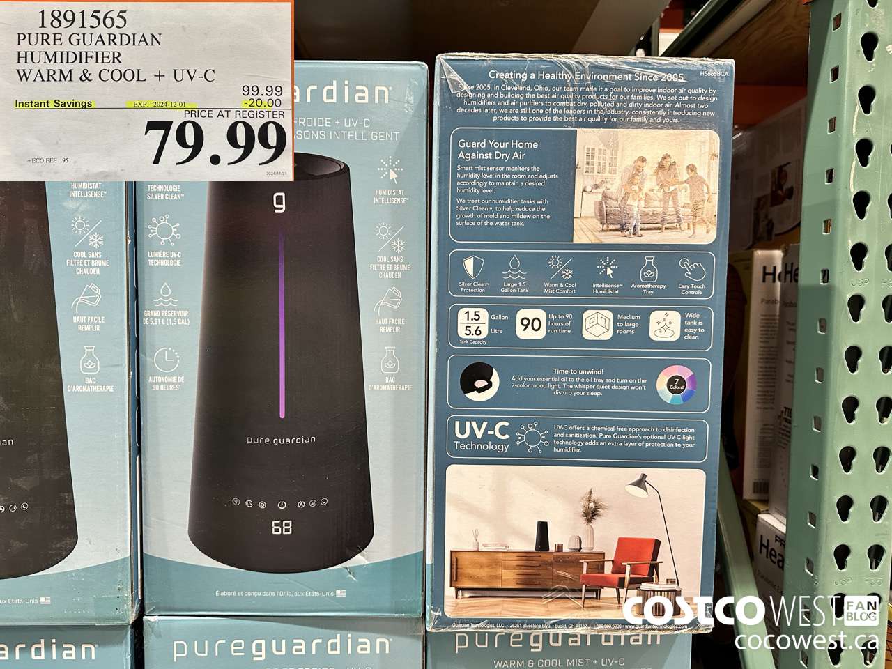 1891565 PUREGUARDIAN WARM & COOL HUMIDIFIER 5.6L ($20.00 INSTANT SAVINGS EXPIRES ON 2024-12-01) $79.99