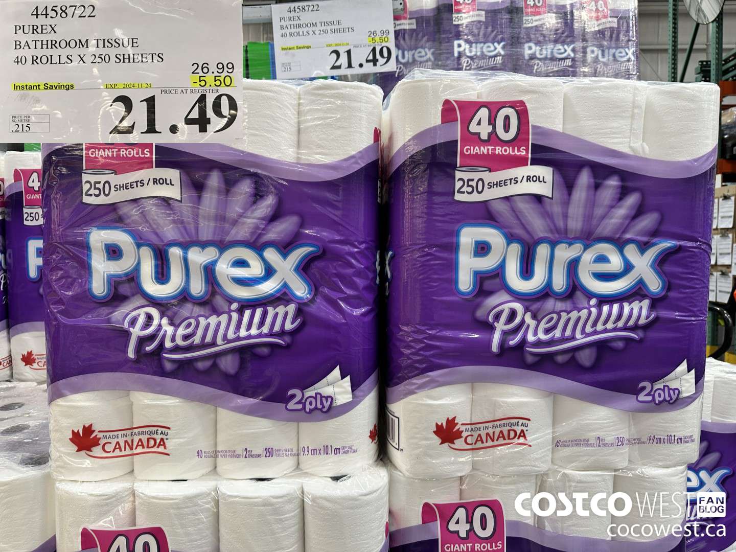 4458722 PUREX BATHROOM TISSUE 40 ROLLS X 250 SHEETS ($5.50 INSTANT SAVINGS EXPIRES ON 2024-11-24) $21.49