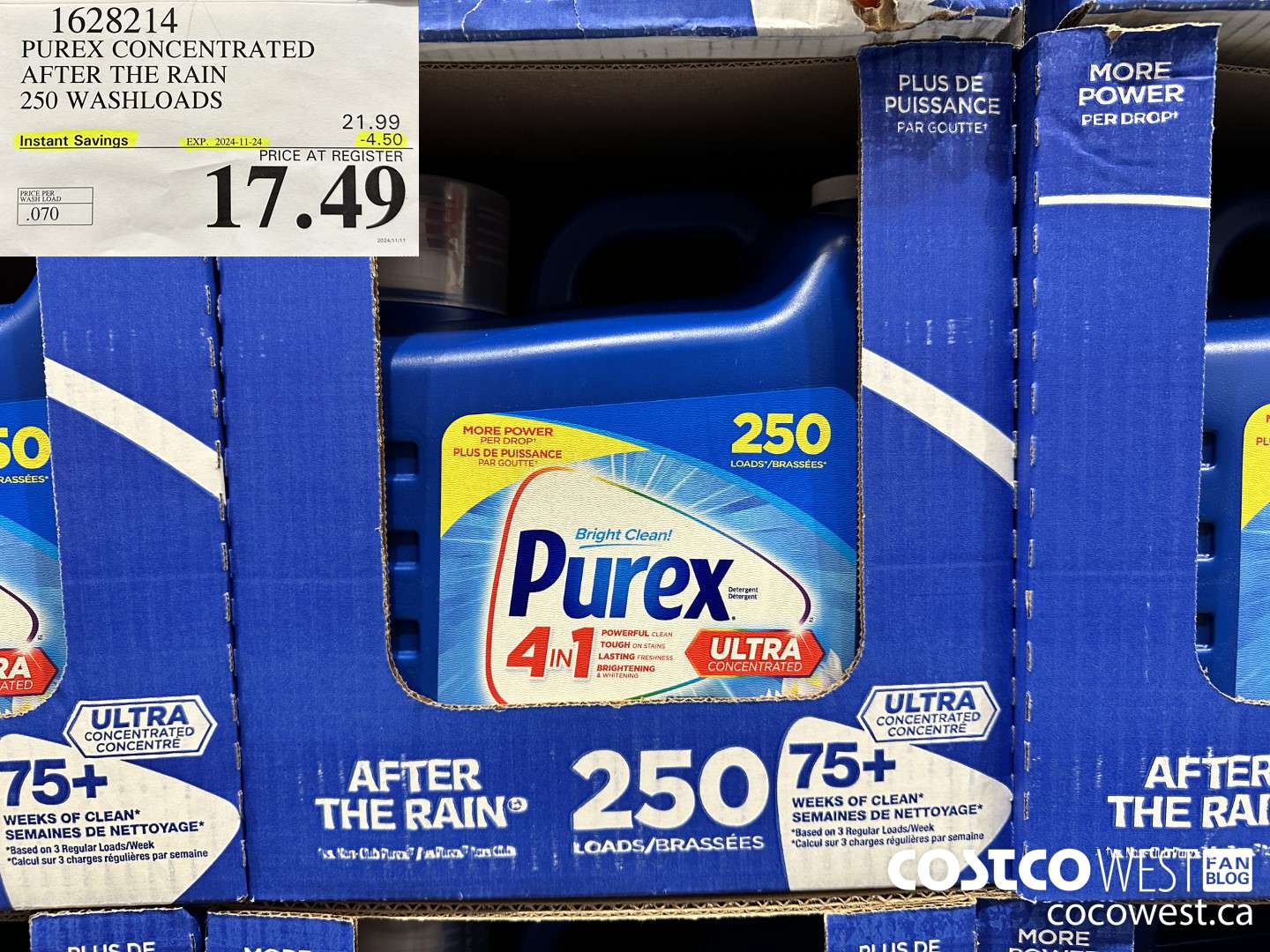 1628214 PUREX CONCENTRATED AFTER THE RAIN 250 WASHLOADS ($4.50 INSTANT SAVINGS EXPIRES ON 2024-11-24) $17.49