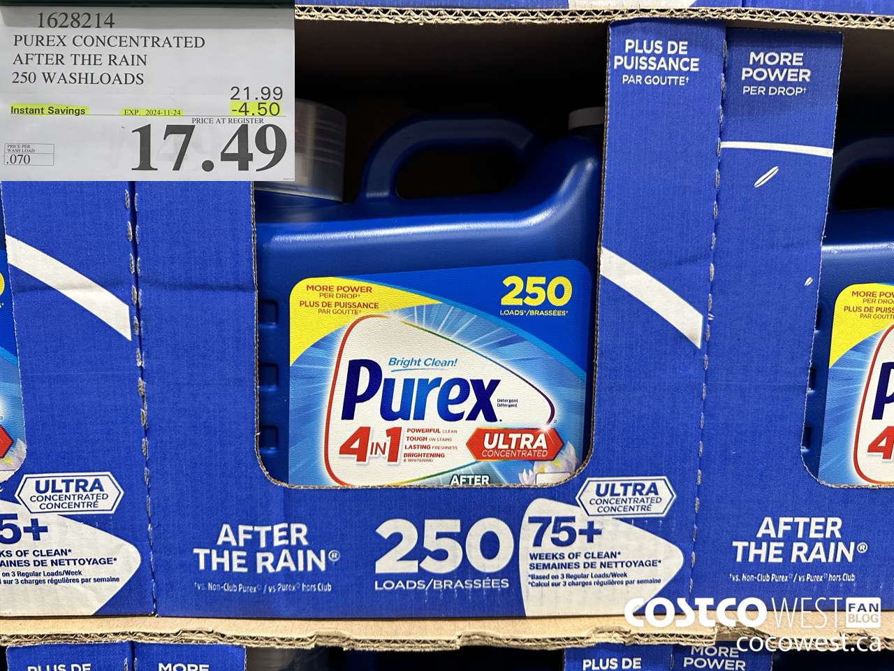 1628214 PUREX CONCENTRATED AFTER THE RAIN 250 WASHLOADS ($4.50 INSTANT SAVINGS EXPIRES ON 2024-11-24) $17.49