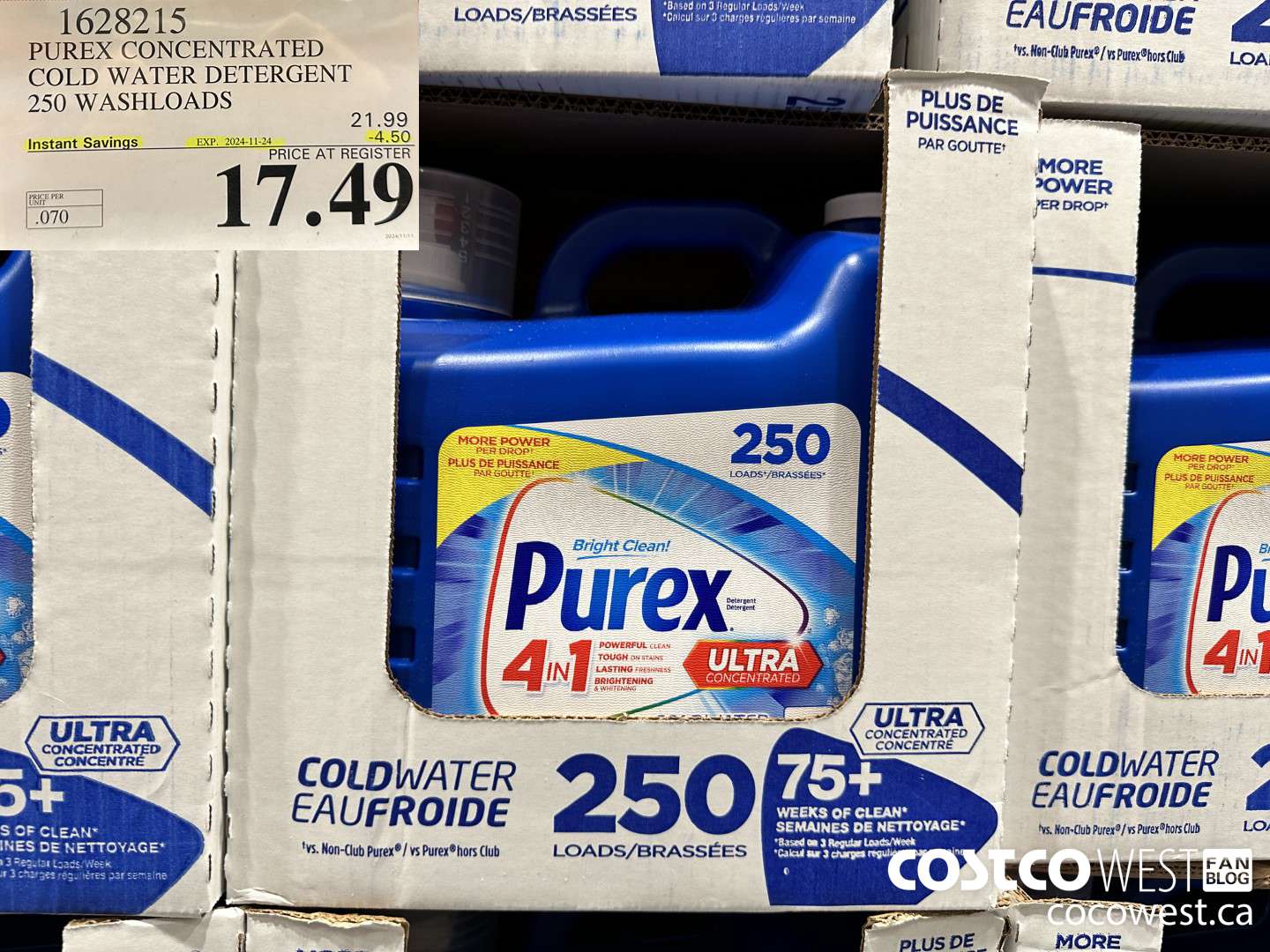 1628215 PUREX CONCENTRATED COLD WATER DETERGENT 250 WASHLOADS ($4.50 INSTANT SAVINGS EXPIRES ON 2024-11-24) $17.49