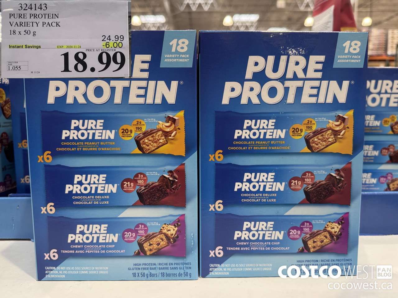 324143 PURE PROTEIN VARIETY PACK 18 X 50G ($6.00 INSTANT SAVINGS EXPIRES ON 2024-11-24) $18.99