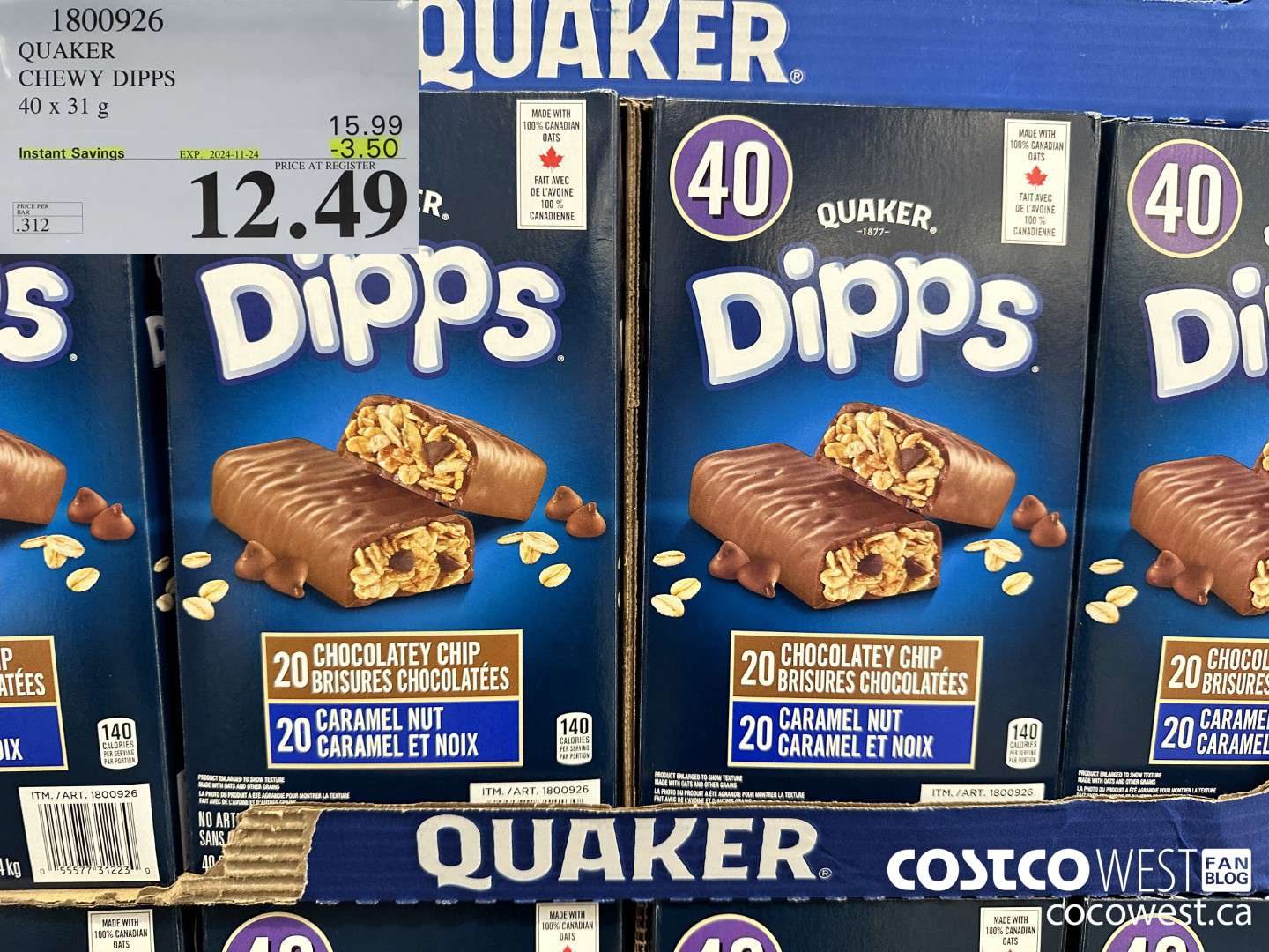 1800926 QUAKER CHEWY DIPPS 40 X 31 G ($3.50 INSTANT SAVINGS EXPIRES ON 2024-11-24) $12.49