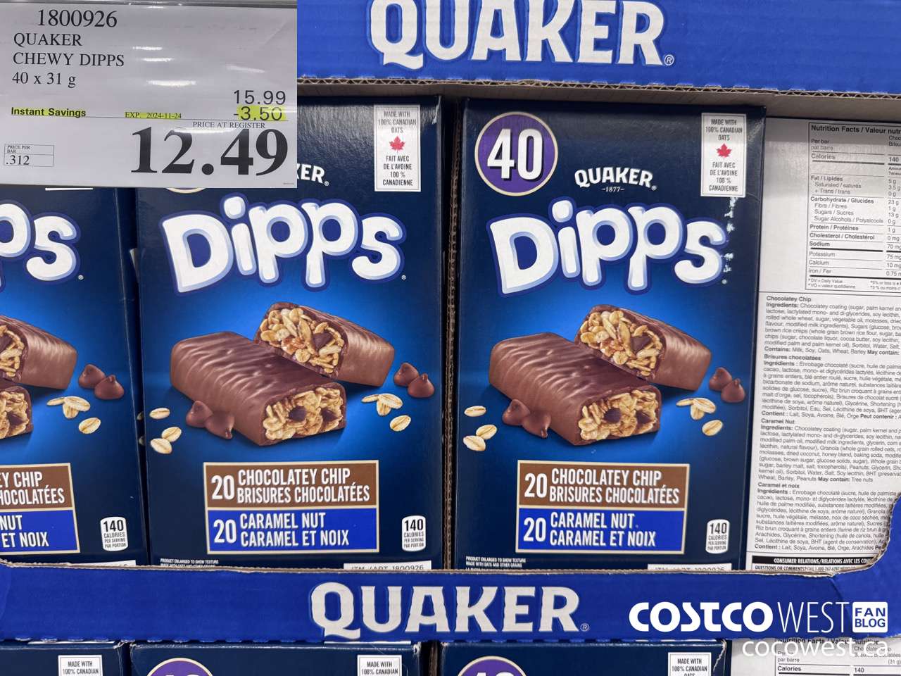 1800926 QUAKER CHEWY DIPPS 40 X 31 G ($3.50 INSTANT SAVINGS EXPIRES ON 2024-11-24) $12.49