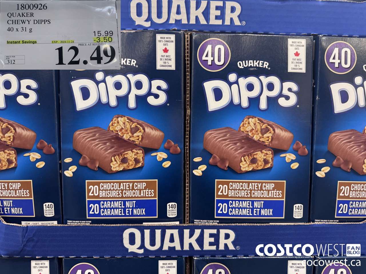 1800926 QUAKER CHEWY DIPPS 40 X 31 G ($3.50 INSTANT SAVINGS EXPIRES ON 2024-11-24) $12.49