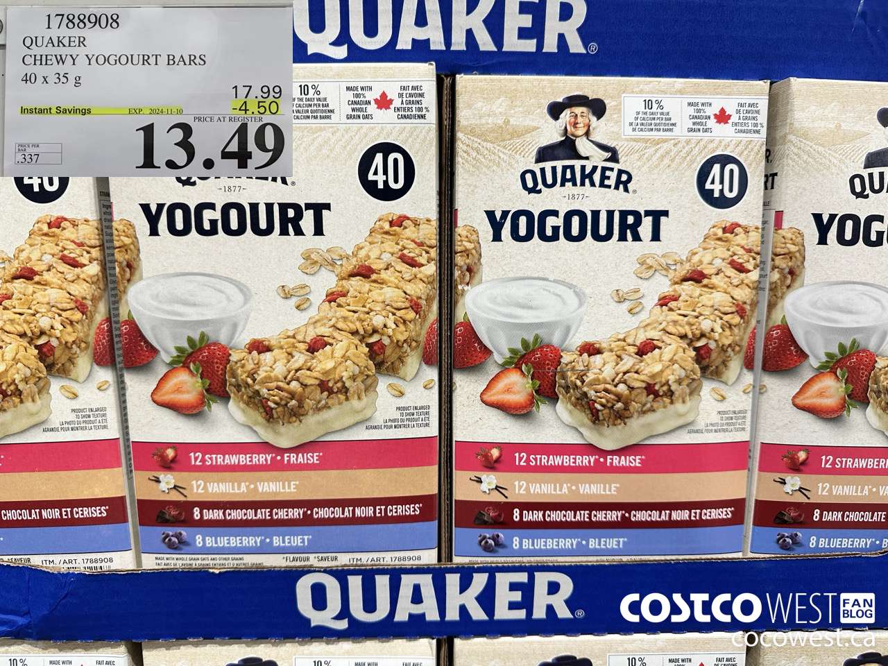 1788908 QUAKER CHEWY YOGOURT BARS 40 X 35 G ($4.50 INSTANT SAVINGS EXPIRES ON 2024-11-10) $13.49