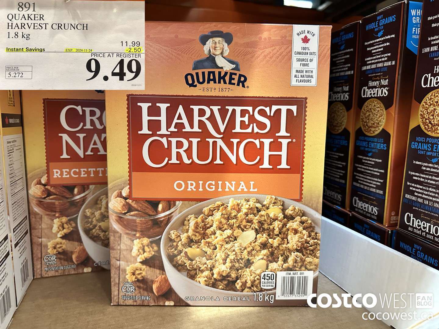 891 QUAKER HARVEST CRUNCH 1.8 KG ($2.50 INSTANT SAVINGS EXPIRES ON 2024-11-24) $9.49