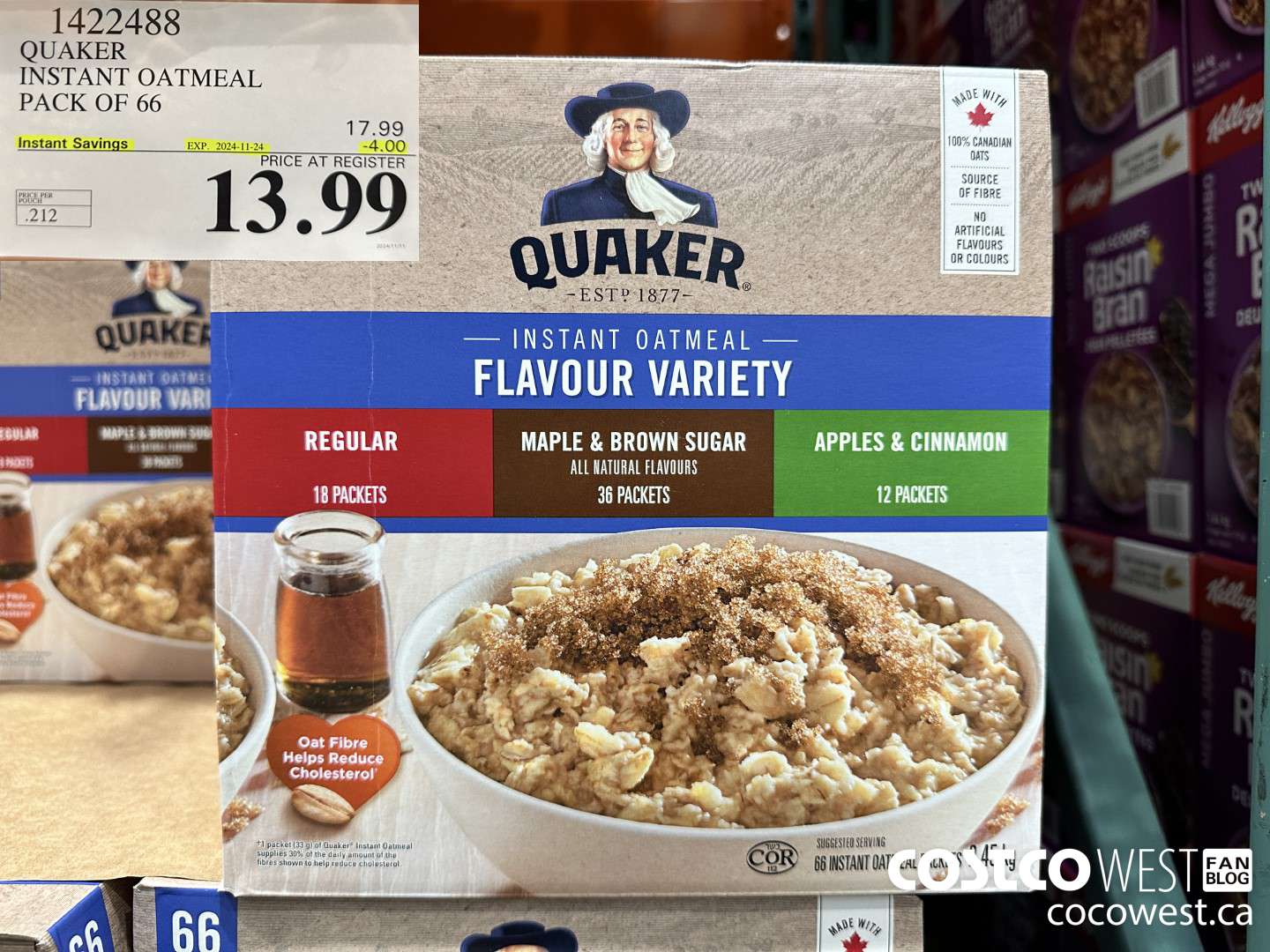 1422488 QUAKER INSTANT OATMEAL 66 COUNT ($4.00 INSTANT SAVINGS EXPIRES ON 2024-11-24) $13.99