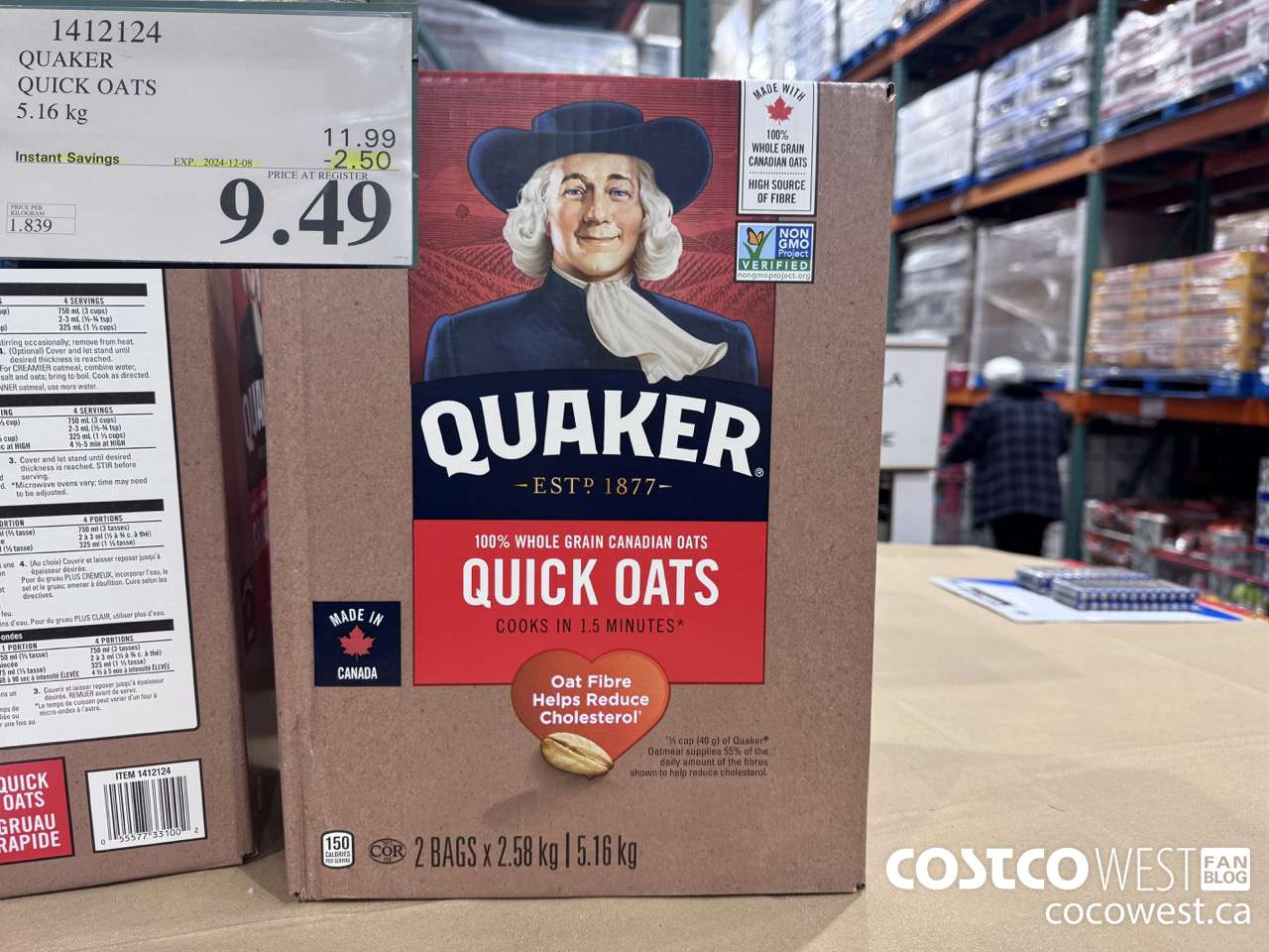 1412124 QUAKER QUICK OATS 5.16 kg ($2.50 INSTANT SAVINGS EXPIRES ON 2024-12-08) $9.49