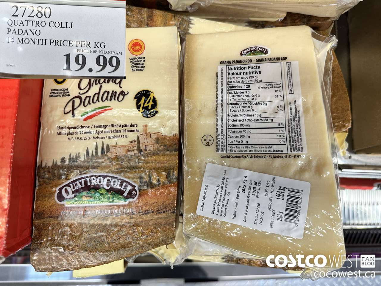 27280 QUATTRO COLLI PADANO 14 MONTHS PRICE PER KG $19.99