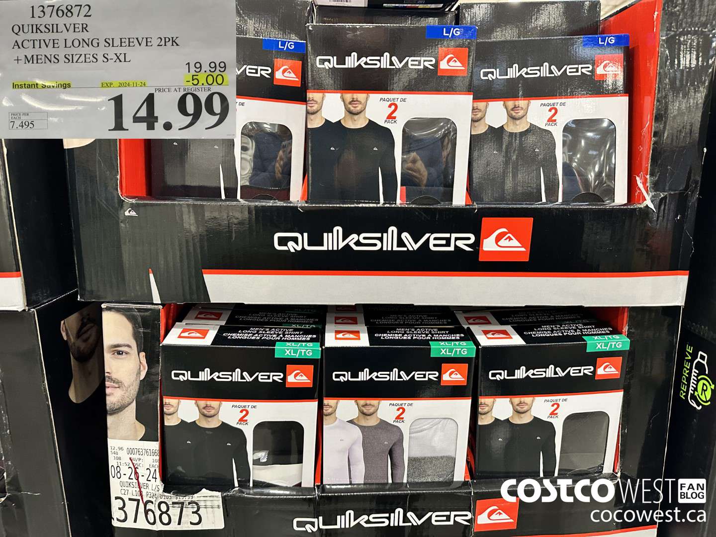 1376872 QUIKSILVER ACTIVE LONG SLEEVE 2PK MENS SIZES S-XL ($5.00 INSTANT SAVINGS EXPIRES ON 2024-11-24) $14.99