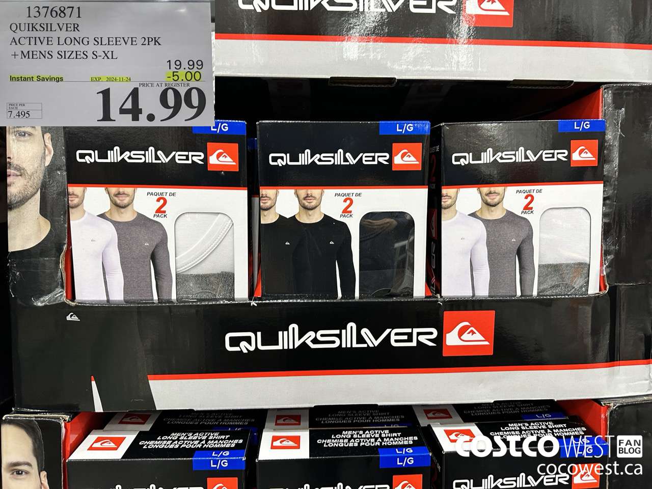 1376871 QUIKSILVER ACTIVE LONG SLEEVE 2PK MENS SIZES S-XL ($5.00 INSTANT SAVINGS EXPIRES ON 2024-11-24) $14.99