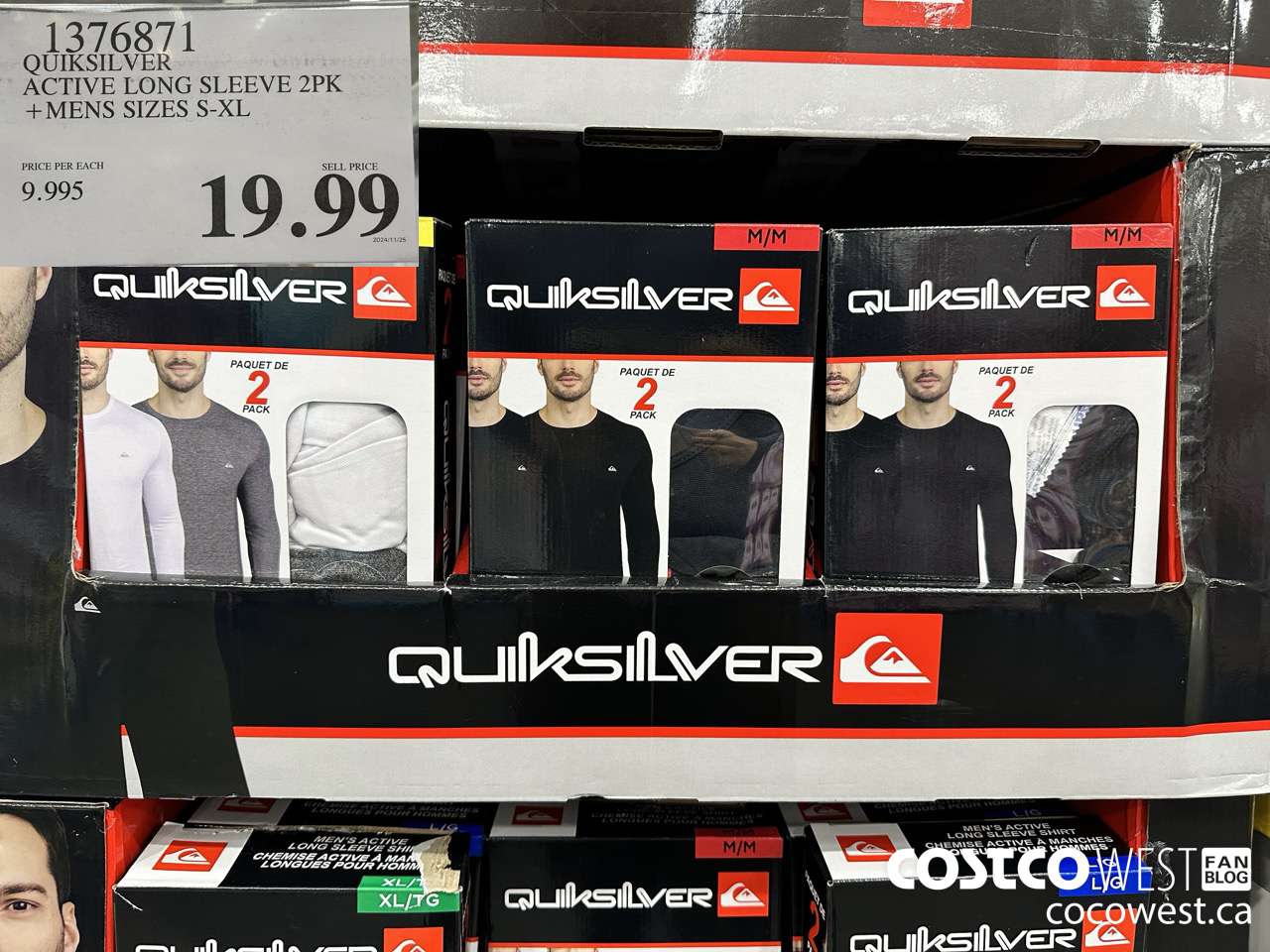 1376871 QUIKSILVER ACTIVE LONG SLEEVE 2PK MENS SIZES S-XL $19.99