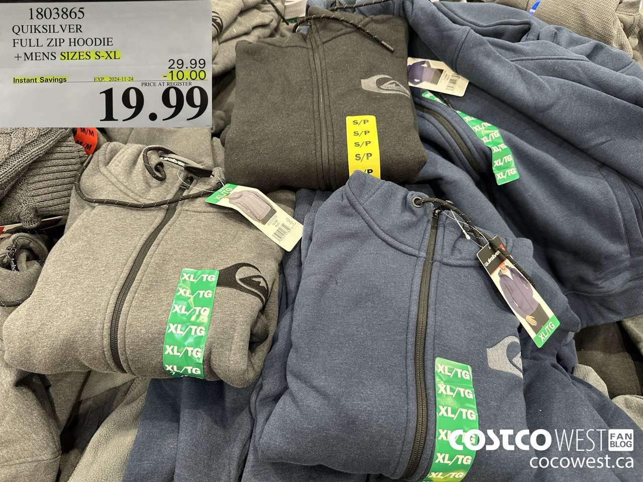 1803865 QUIKSILVER FULL ZIP HOODIE MENS SIZES S-XL ($10.00 INSTANT SAVINGS EXPIRES ON 2024-11-24) $19.99