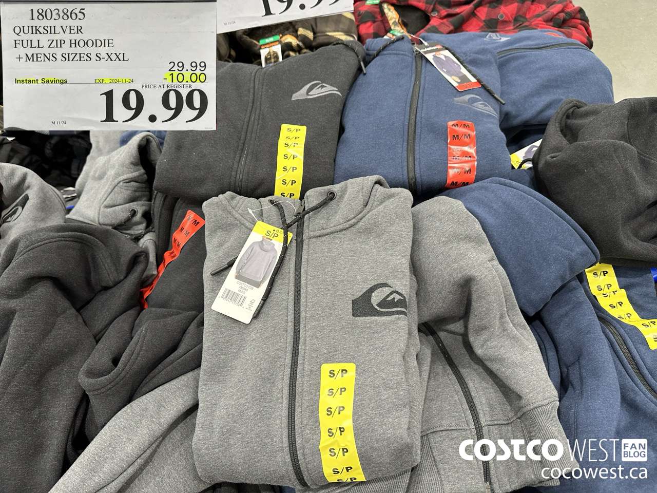 1803865 QUIKSILVER FULL ZIP HOODIE MENS SIZES S-XXL ($10.00 INSTANT SAVINGS EXPIRES ON 2024-11-24) $19.99