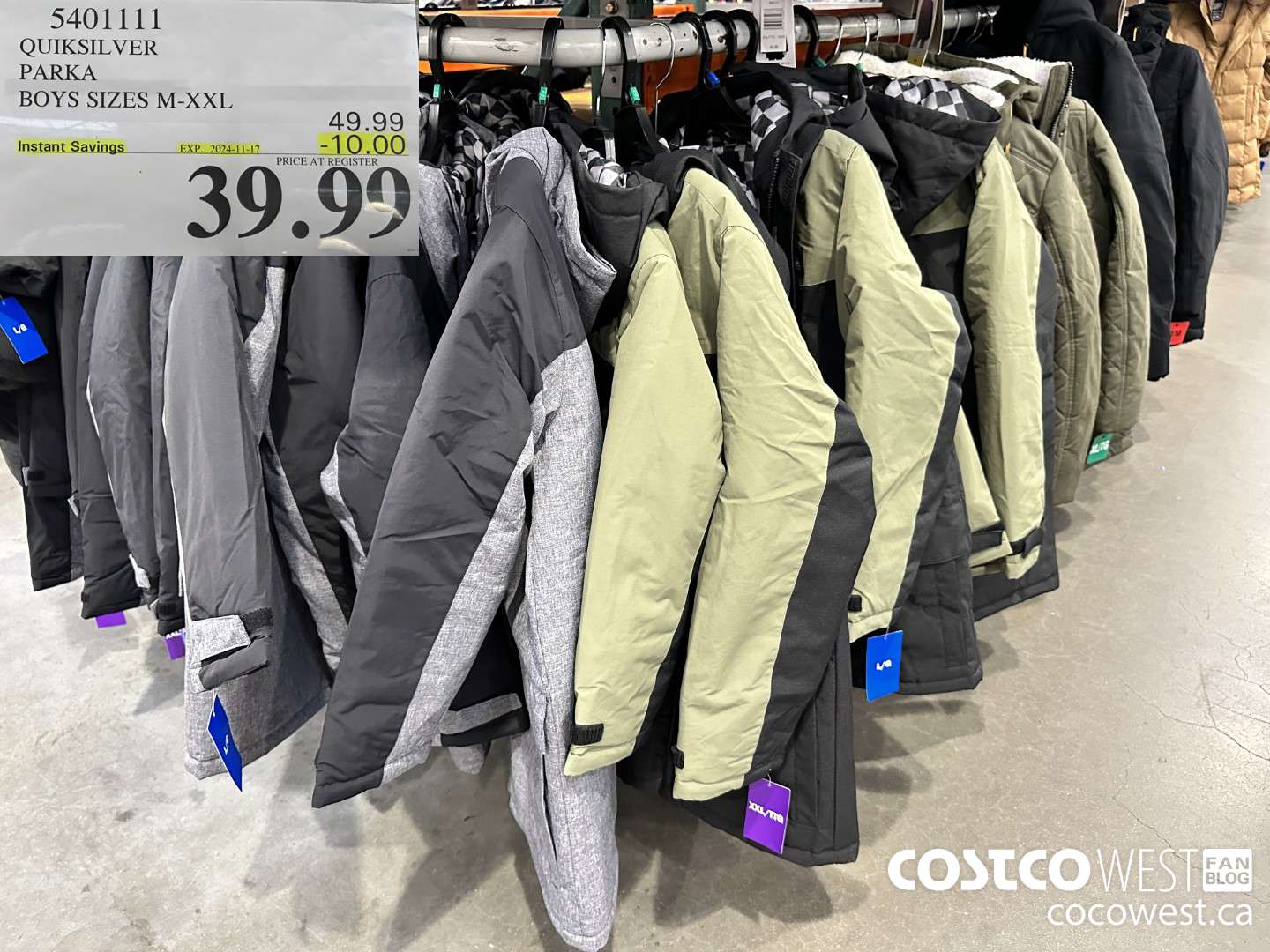 5401111 QUIKSILVER PARKA BOYS SIZES M-XXL ($10.00 INSTANT SAVINGS EXPIRES ON 2024-11-17) $39.99