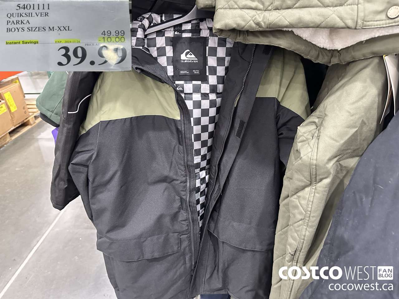 5401111 QUIKSILVER PARKA BOYS SIZES M-XXL ($10.00 INSTANT SAVINGS EXPIRES ON 2024-11-24) $39.99