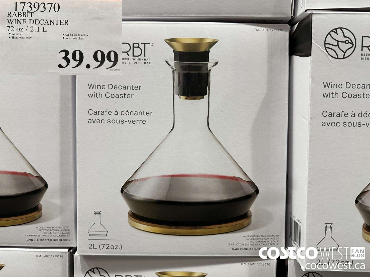 1739370 RABBIT WINE DECANTER 2.1L / 72 OZ $39.99