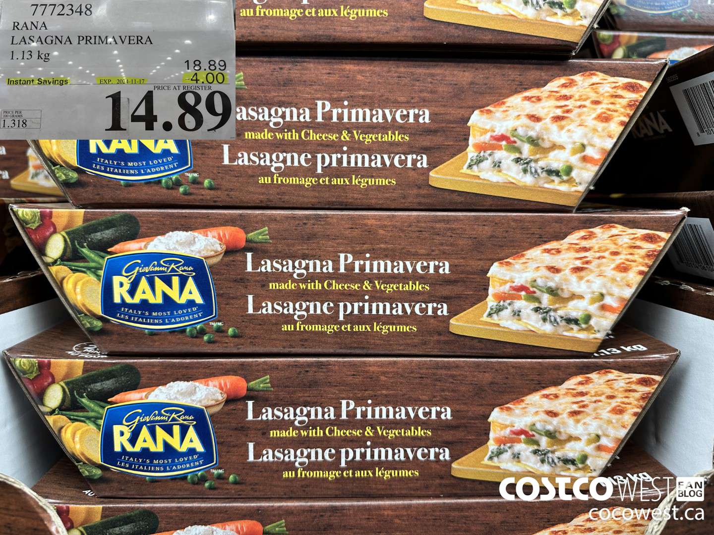 7772348 RANA LASAGNA PRIMAVERA 1.19KG ($4.00 INSTANT SAVINGS EXPIRES ON 2024-11-17) $14.89