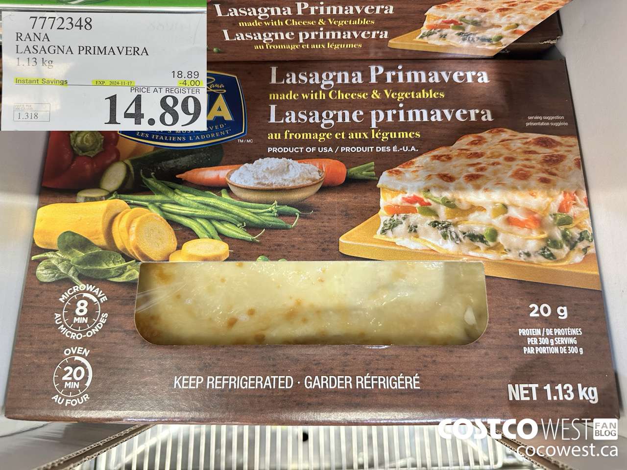 7772348 RANA LASAGNA PRIMAVERA 1.19KG ($4.00 INSTANT SAVINGS EXPIRES ON 2024-11-17) $14.89