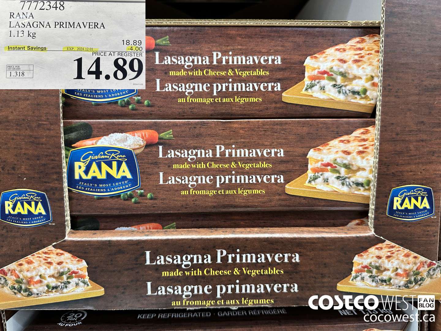 7772348 RANA LASAGNA PRIMAVERA 1.19KG ($4.00 INSTANT SAVINGS EXPIRES ON 2024-12-01) $14.89