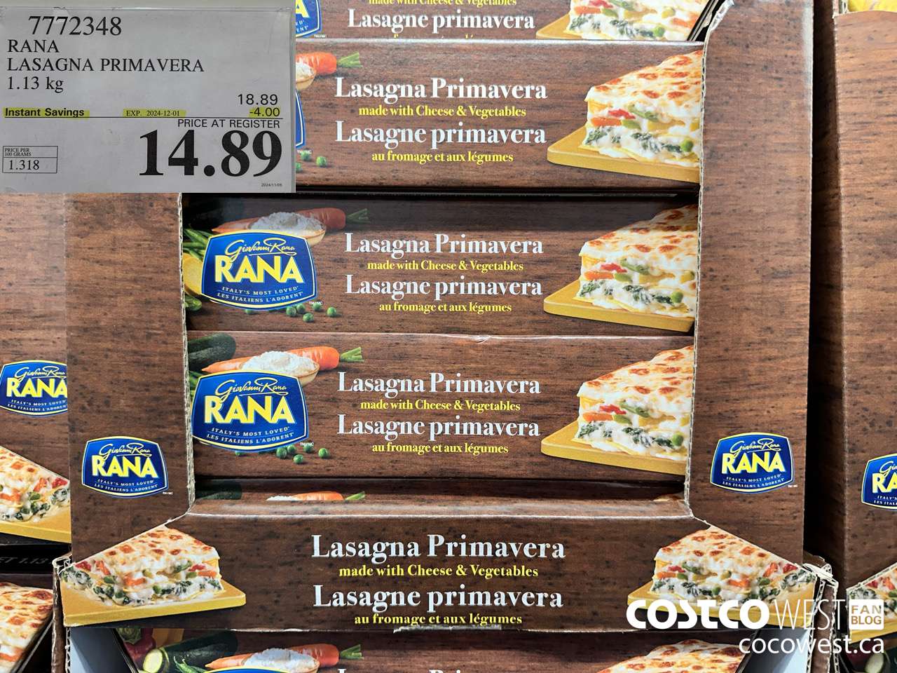 7772348 RANA LASAGNA PRIMAVERA 1.19KG ($4.00 INSTANT SAVINGS EXPIRES ON 2024-12-01) $14.89
