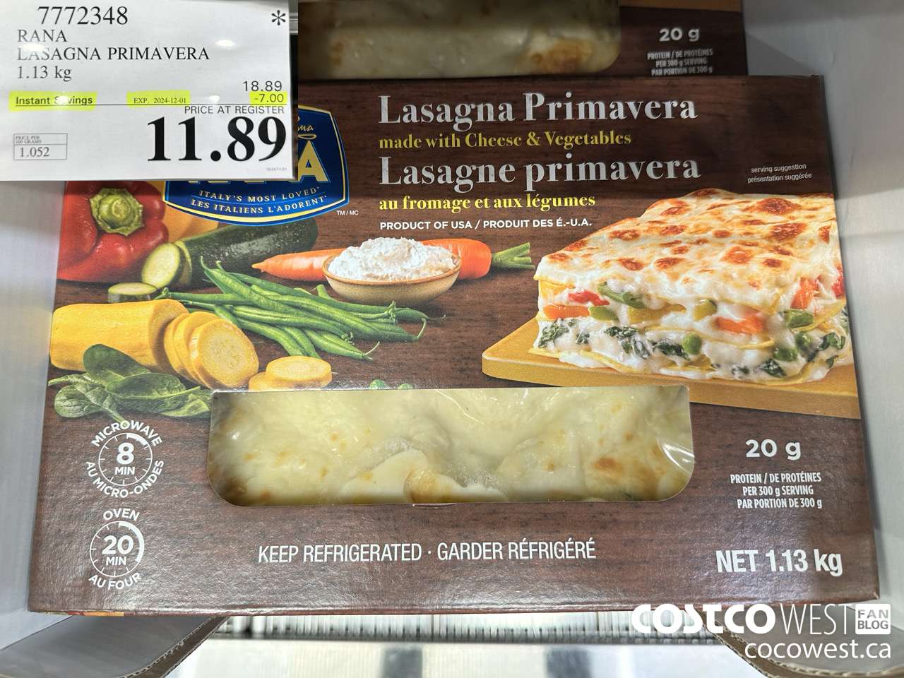 7772348 RANA LASAGNA PRIMAVERA 1.19KG ($7.00 INSTANT SAVINGS EXPIRES ON 2024-12-01) $11.89