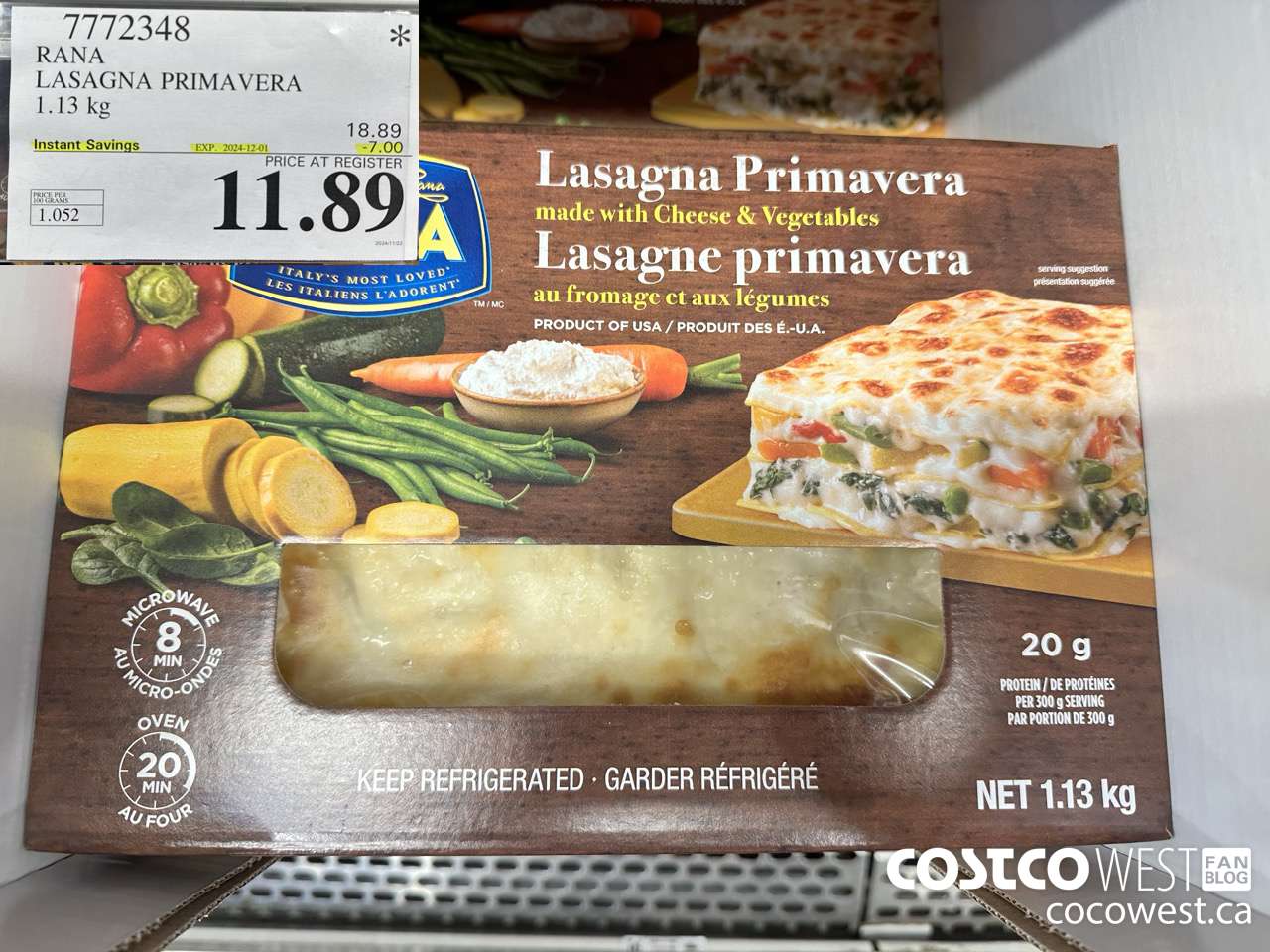 7772348 RANA LASAGNA PRIMAVERA 1.19KG ($7.00 INSTANT SAVINGS EXPIRES ON 2024-12-01) $11.89