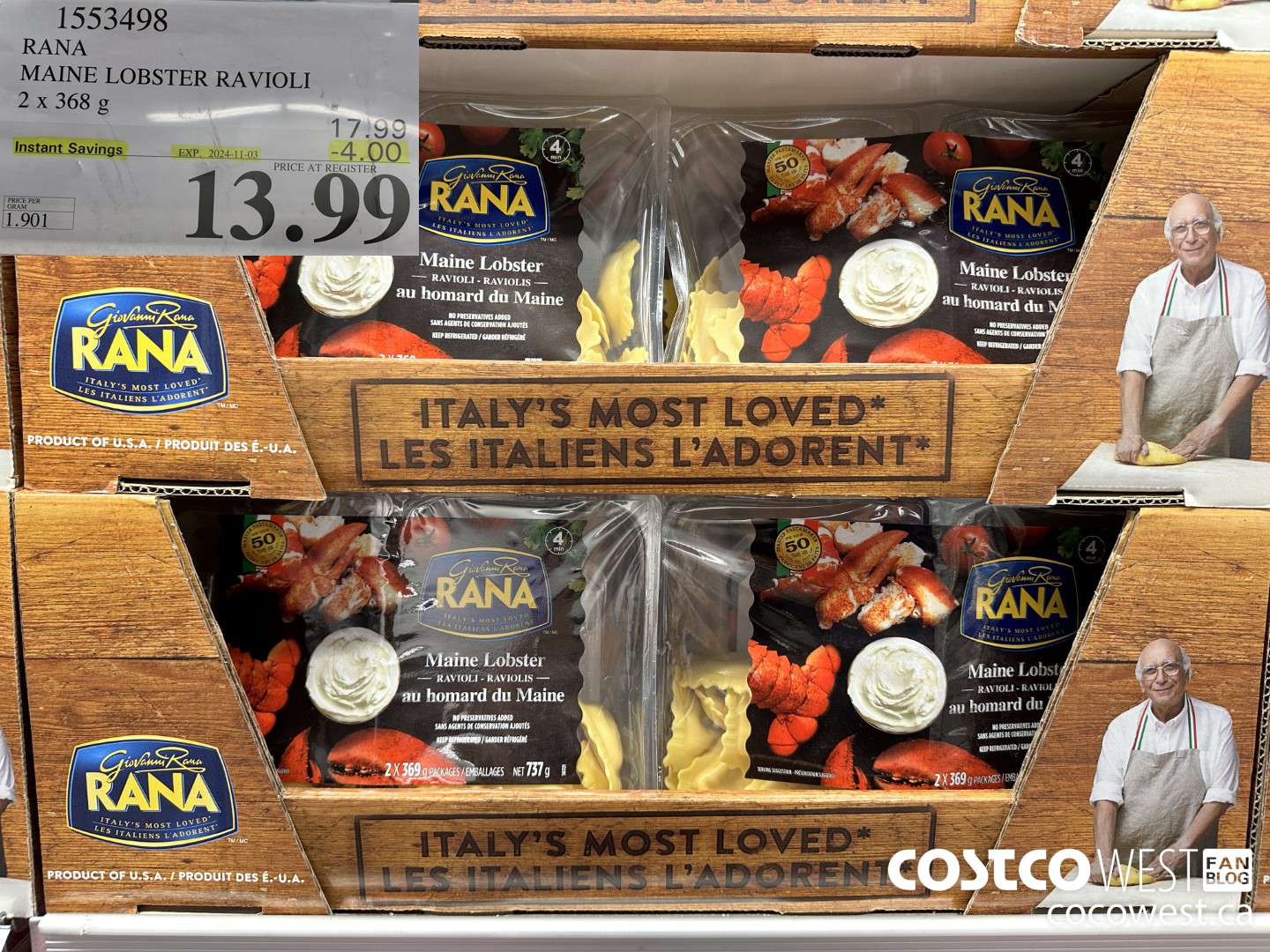 1553498 RANA MAINE LOBSTER RAVIOLI 2 X 368 G ($4.00 INSTANT SAVINGS EXPIRES ON 2024-11-03) $13.99
