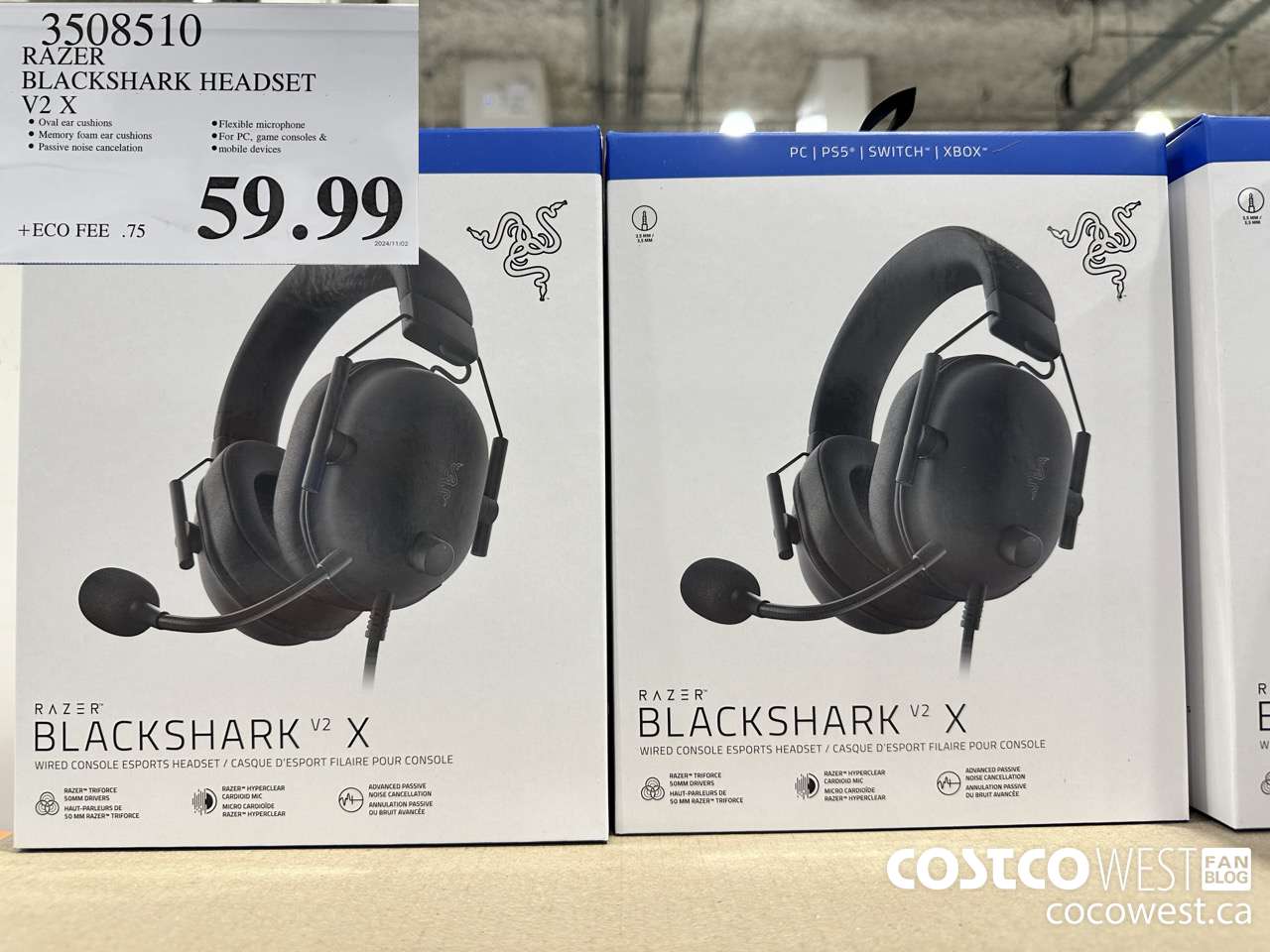 3508510 RAZER BLACKSHARK HEADSET V2 X $59.99