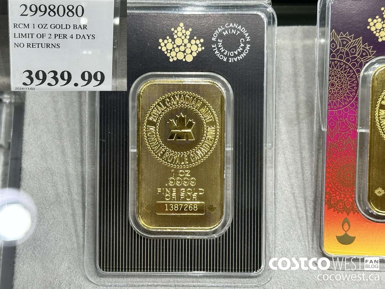 2998080 RCM 1 OZ GOLD BAR LIMIT OF 2 PER 7 DAYS NO RETURNS $3939.99