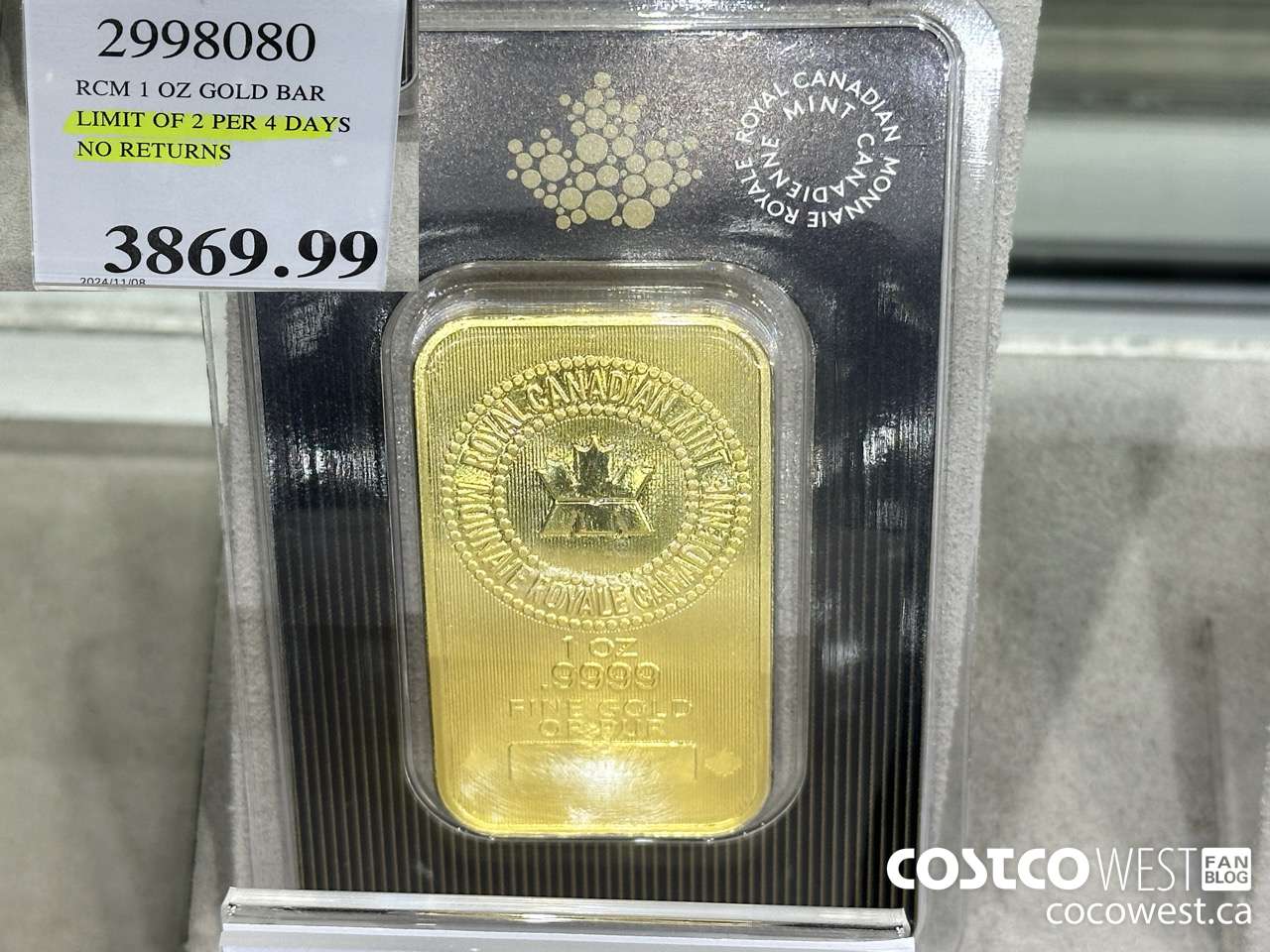 2998080 RCM 1 OZ GOLD BAR LIMIT OF 2 PER 7 DAYS NO RETURNS $3869.99