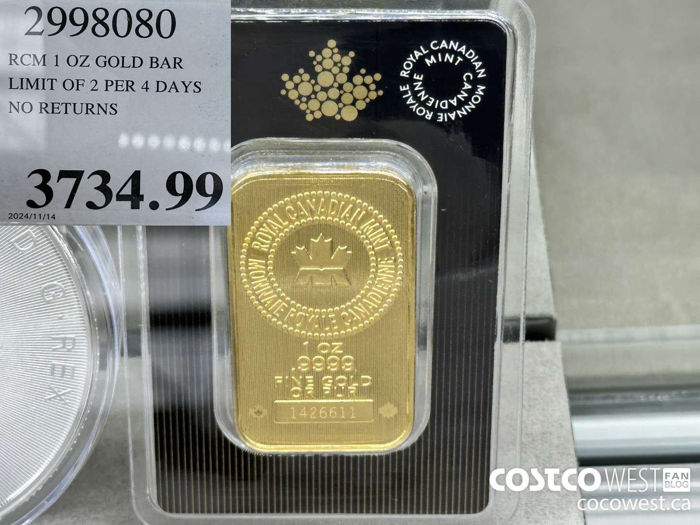 2998080 RCM 1 OZ GOLD BAR LIMIT OF 2 PER 7 DAYS NO RETURNS $3734.99