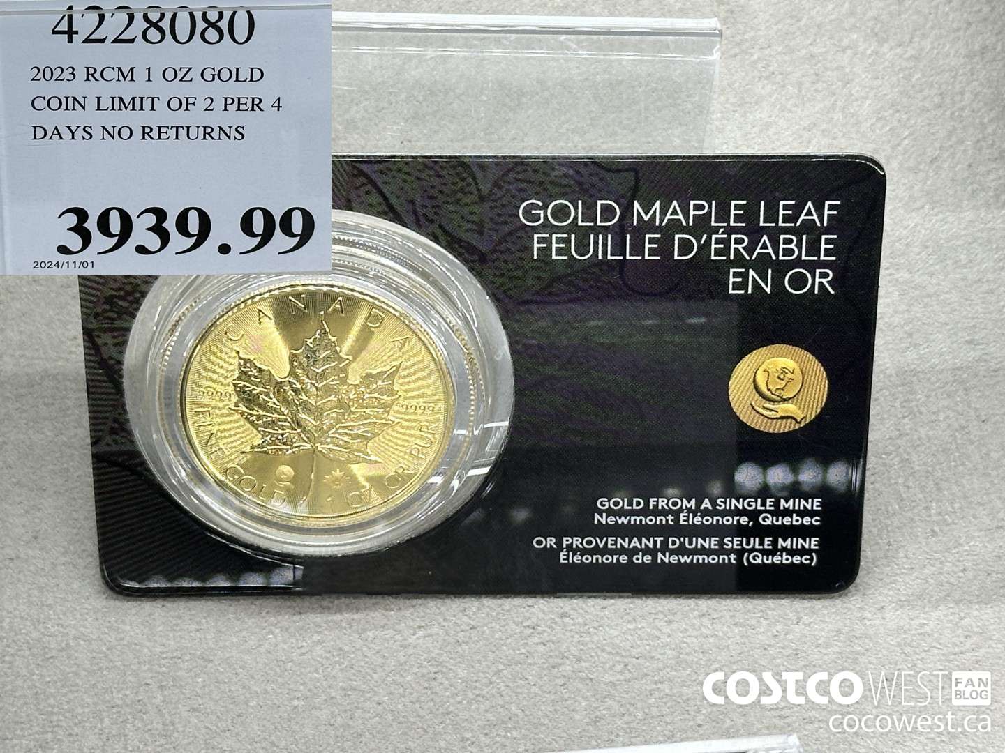 4228080 RCM 1 OZ GOLD COIN LIMIT OF 2 PER 7 DAYS NO RETURNS $3939.99