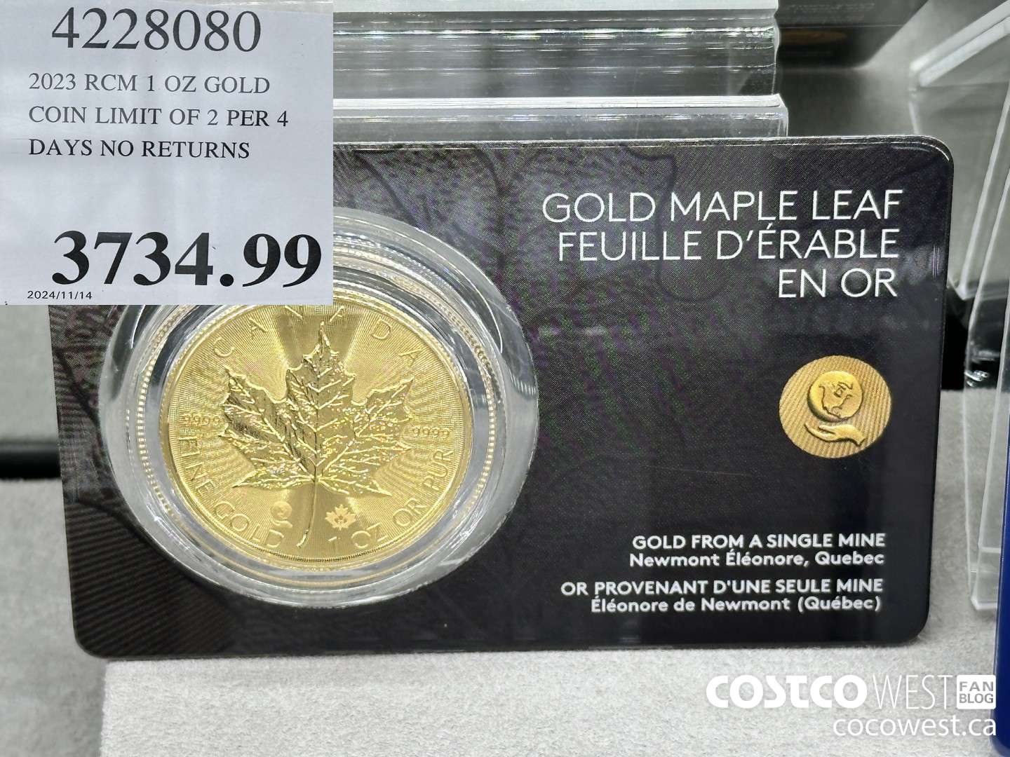 4228080 RCM 1 OZ GOLD COIN LIMIT OF 2 PER 7 DAYS NO RETURNS $3734.99