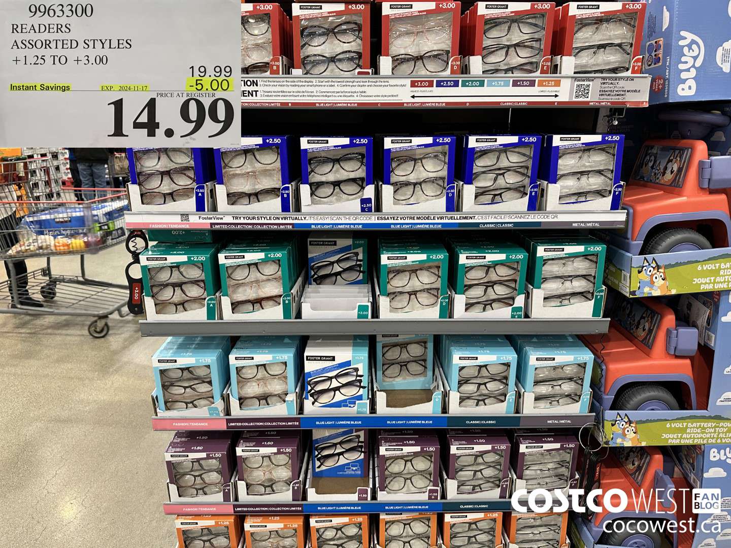 9963300 READERS ASSORTED STYLES +1.25 TO +3.00  ($5.00 INSTANT SAVINGS EXPIRES ON 2024-11-17) $14.99